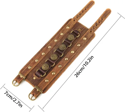 Vista 2 de STWTR Pulsera ancha de cuero con cinturón ancho para hombre, estilo punk, rock, moto, Sin gemas.