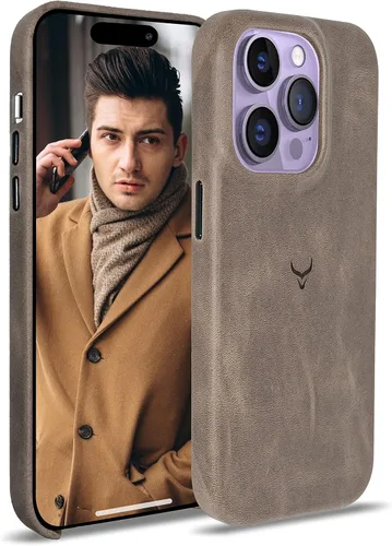 Vista 24 de Funda de piel auténtica, funda de piel antiarañazos de grano completo encerada con aceite, compatible con iPhone 12 Pro Max, a prueba de golpes