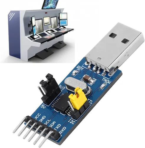 Vista 5 de Fafeicy Módulo adaptador convertidor USB a IIC I2C UART, salida de 5 V y 3.3 V, pantalla de estado LED, con cable de puente