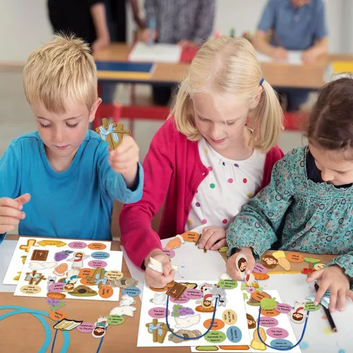 Vista 4 de Crtiin Kit de 24 piezas de corona de Pascua religiosa cristiana para hacer tus propias manualidades de Pascua para niños para actividades