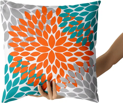 Vista 3 de Kawani Fundas para Almohada Naranja Turquesa Gris 20x20 Dahlias Floral Modernas Fundas de Almohada de Estilo Rústico de Granja para Sofá de Algodón