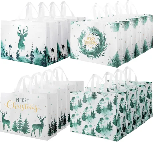 Vista 7 de Hosuly 16 piezas 17" Bolsas de regalo grandes de Navidad con asas Bolsas de compras reutilizables Bolsa de compras no tejida reutilizable