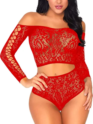Vista 2 de LuxShow Conjunto de lencería sexy para mujer ropa interior de dos piezas con estampado floral de encaje y malla transparente