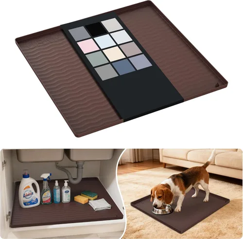 Vista 64 de URMONA - Tapete de silicona impermeable para debajo del fregadero, 16 x 10 Beige