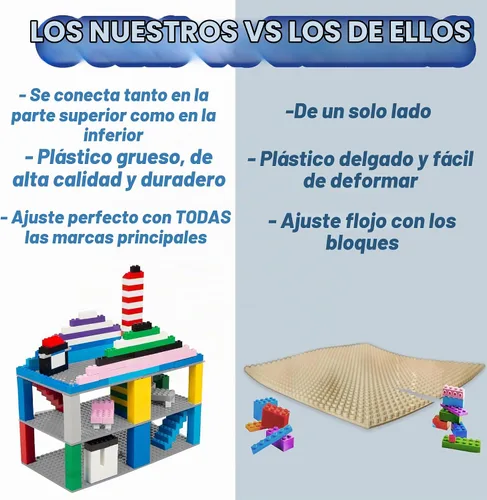 Vista 5 de Placas base para edificio de ladrillo, Placas base de 5 x 5 de color azul (10 piezas), Conectividad en ambos lados, ajuste firme para todas