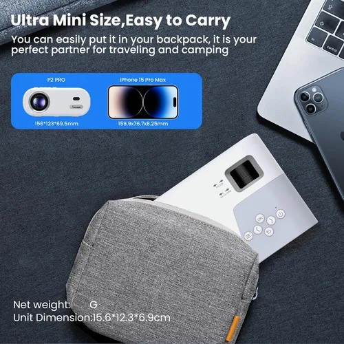 Vista 3 de Mini proyector, proyector con WiFi y Bluetooth, proyector portátil de soporte 1080P, altavoz integrado, compatible con teléfono
