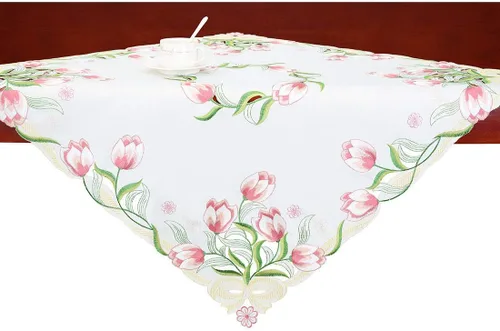 Vista 13 de Caminos de mesa pequeños bordados de tulipán, manteles florales de primavera para Pascua (azul, 13 x 35 pulgadas)