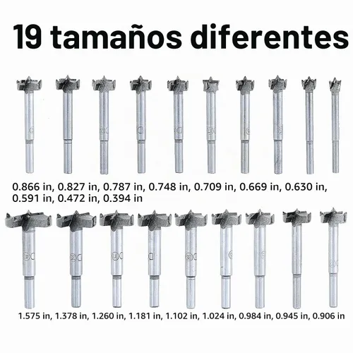 Vista 2 de Juego de brocas Forstner de 19 piezas de 0.394-1.575 in (2/5" a 1-4/7") Herramienta de corte de madera para carpintería