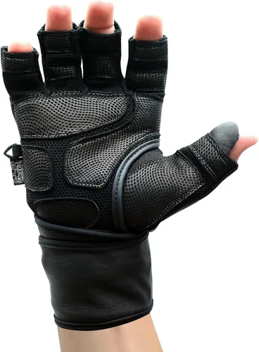 Vista 6 de Epic Leather Gym Gloves with Built in 2" Wide Wrist Wraps Best Grip & Design for Weightlifting Power Lifting Bodybuilding & Strength Training
