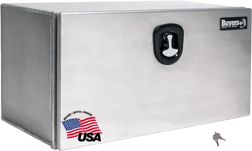 Vista 5 de Buyers Products 1706500 - Caja de aluminio para debajo de la carrocería de camión plateada con puerta de banda de rodadura diamantada, 18x18x24