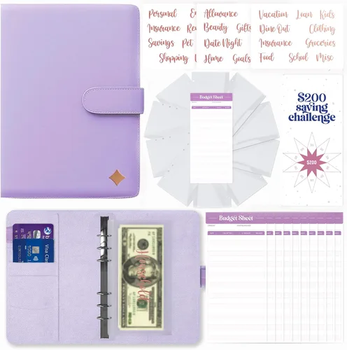 Vista 7 de SOUL MAMA Carpeta de presupuesto con sobres de efectivo, organizador de dinero azul para efectivo, carpeta A6 para presupuesto, carpeta de ahorro