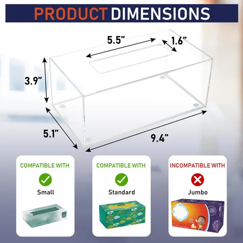 Vista 2 de Soporte acrílico para caja de pañuelos, dispensador transparente para pañuelos faciales, servilletas y hojas de secadora. Perfecto para baños