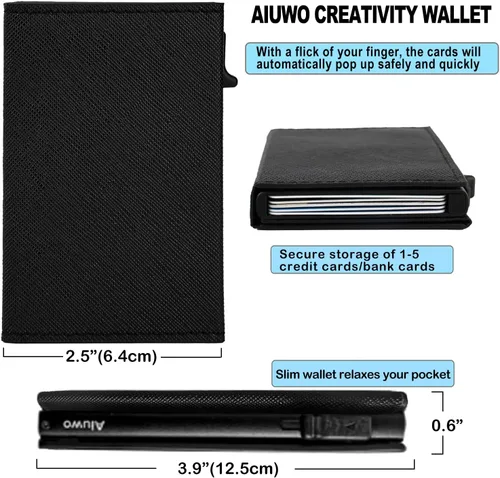 Vista 4 de Aiuwo Carteras para hombre, tarjetero de crédito para hombre, clip de dinero con bloqueo RFID, billetera minimalista delgada con paquete de regalo