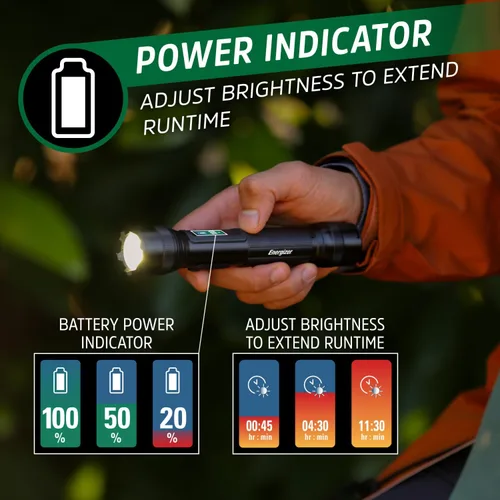 Vista 3 de Energizer Linterna LED recargable X1000 con indicador de encendido, linterna súper brillante, resistente al agua IPX4, luz resistente