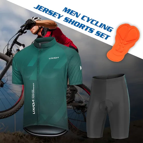 Vista 29 de Lixada Camiseta de ciclismo para hombre de manga corta con pantalones cortos acolchados de secado rápido para verano, ropa corta para bicicleta