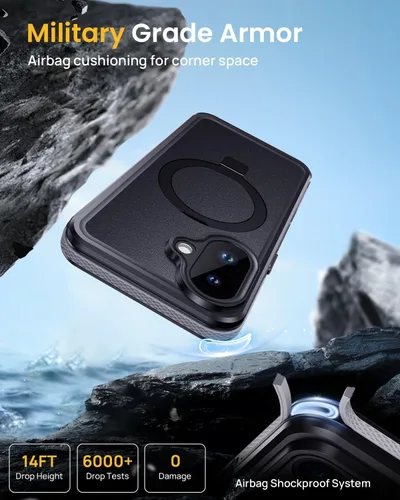 Vista 5 de Lanhiem Funda magnética impermeable para iPhone 17, a prueba de polvo, protector de pantalla integrado, [compatible con MagSafe] [Soporte invisible]