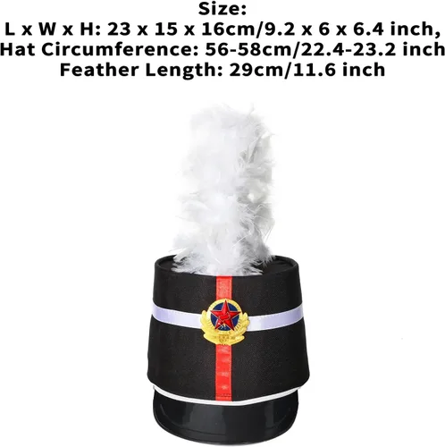 Vista 7 de Kids Drum Band Hat with Feather Toy Soldier Hat Drum Major Hat Costume Ceremonial Hat Majorette Hat
