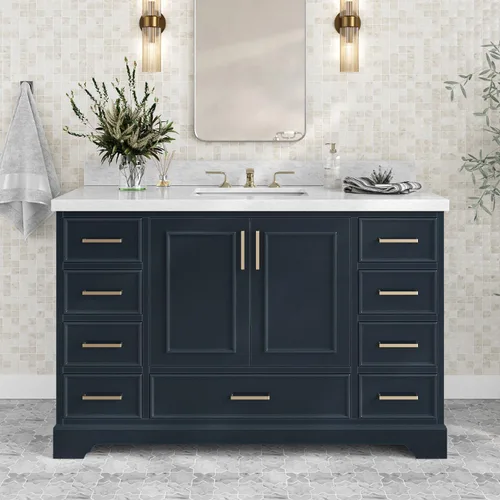 Vista 19 de ARIEL Hamlet - Mueble de baño de 54 pulgadas con fregadero, madera maciza, encimera de mármol italiano de Carrara de 1.5 pulgadas, fregadero
