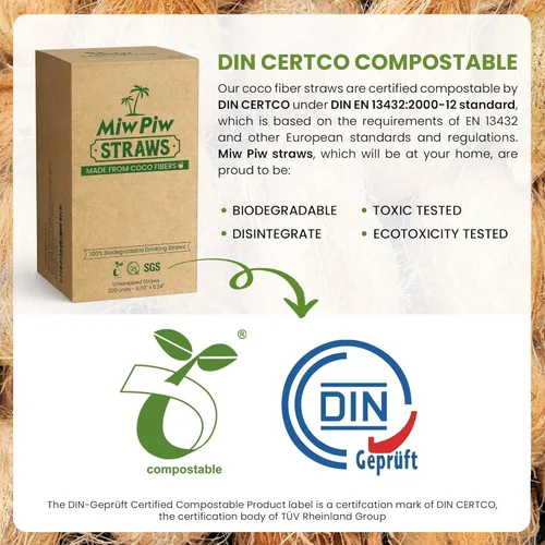 Vista 4 de Juego de 200 pajitas de coco biodegradables, desechables, sin plástico, ecológicas de fibra de coco a granel para bebidas frías y calientes