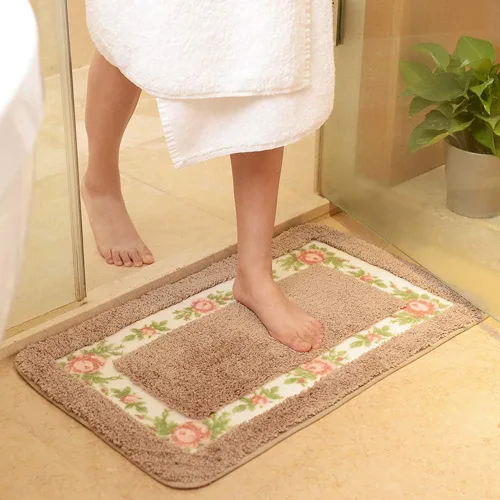 Vista 6 de vctops Elegante tapete de baño con diseño de rosas y flores, tapete de bienvenida para cocina, suave, antideslizante, absorbente, color rosa, 31 x