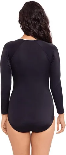 Vista 3 de Reebok Traje de baño de manga larga para mujer, con cremallera frontal y cremallera frontal