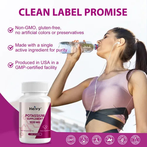 Vista 4 de Heivy Suplemento de Potasio 1020 mg, 120 Cápsulas Vegetarianas