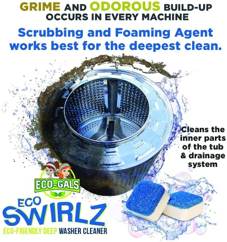 Vista 3 de ECO-GALS Scrubz & Swirlz - Paquete de limpiador de lavadora y lavavajillas sin perfume, suministro de 1 año más organizador magnético