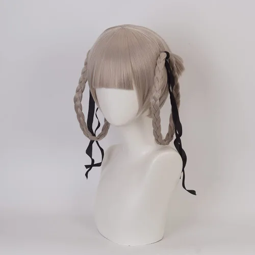 Vista 2 de Momobami Kirari - Peluca de cosplay Kakegurui, disfraz de anime con té de leche, pelucas cortas y trenzadas para mujer, fiesta familiar de Halloween