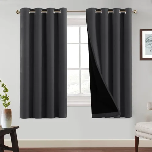Vista 38 de PrinceDeco Cortinas 100% opacas de 54 pulgadas de largo, completamente opacas, tratamiento de ventanas, cortinas forradas con aislamiento térmico