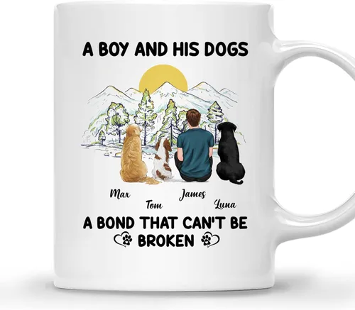 Vista 12 de Gossby Taza personalizada con texto en inglés «A Boy and His Dog», regalo personalizado para dueños de perros y hombres con diseño, nombre, razas
