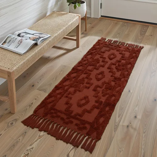 Vista 8 de Uphome Alfombra de Baño Bohemia de 2' x 3', Alfombras Pequeñas de Dormitorio Estilo Granja Lavables con Borlas, Tapetes de Baño Geométricos Beige