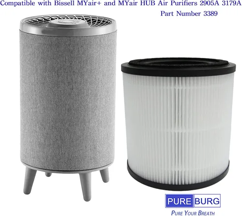 Vista 2 de PUREBURG Filtro de repuesto compatible con purificadores de aire Bissell MYair + y MYair HUB modelo 2905A 3179A, piezas 3389, H13 True HEPA