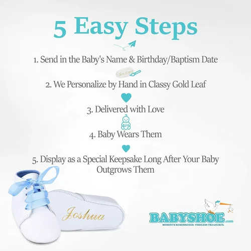 Vista 5 de BabyShoe - Zapatos de bautizo para bebé piel con lazo diseño de bautizo color azul