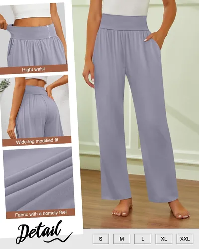 Vista 54 de Neer - Conjunto de 3 pantalones de yoga de pierna ancha para mujer - Pantalones deportivos cómodos, holgados, de cintura alta y casuales