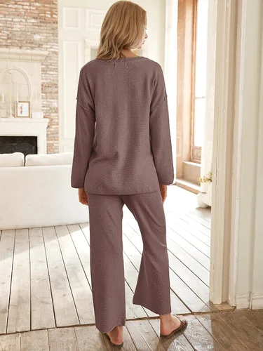 Vista 5 de EFAN Conjunto de 2 piezas a juego para mujer, conjunto de sudadera de punto acogedor para descansar