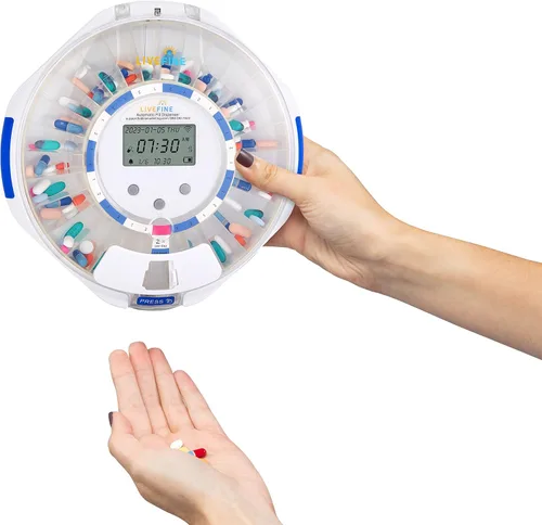 Vista 9 de Dispensador automático de pastillas Live Fine Smart WiFi con tapa transparente Organizador de medicación de 28 días hasta 9 dosis por día