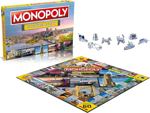 Vista 3 de Monopoly Juego de mesa Pittsburgh Edition: 2-6 jugadores, juegos de mesa familiares para niños y adultos, juegos de mesa para niños de 8 años