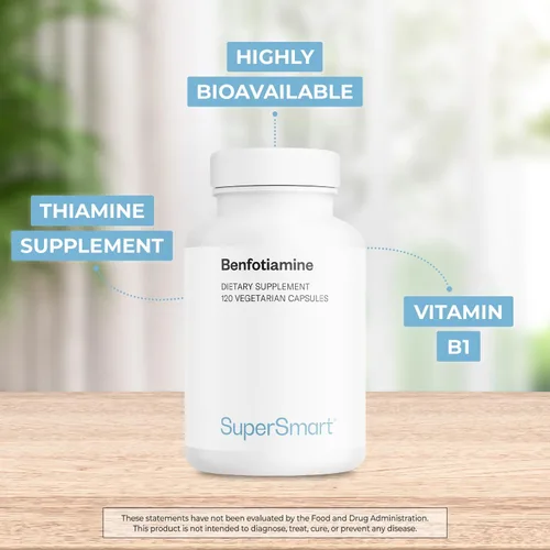 Vista 3 de Supersmart - Benfotiamina 320 mg por día (alta potencia) - Tiamina biodisponible - Suplemento de vitamina B1 Benfotiamina Sin OMG y sin gluten