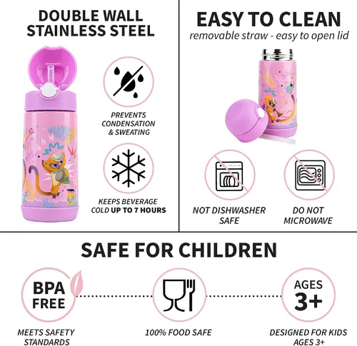 Vista 8 de Franco Botella de agua de acero inoxidable con aislamiento de doble pared para niños, 12 onzas, Sony Vivo