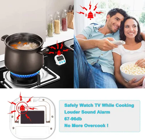 Vista 2 de Uigos. Temporizador digital de cocina II 2.0, de dígitos grandes. Con alarma fuerte, base magnética y soporte. Para cocinar, hornear, hacer
