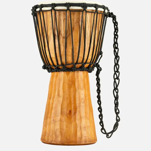 Vista 7 de Instrumento de círculo de tambor de mano Djembe, Serie Headliner de caoba tallada — NO HECHO EN CHINA — Cuerdas de tejido africano Mali
