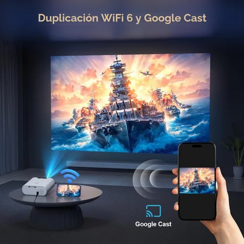 Vista 5 de [Usado] Proyector 4K con GoogIe TV, proyector Goiaey 2000 ANSI con WiFi y Bluetooth, aplicaciones oficiales integradas, GoogIe Voice, DoIby Audio