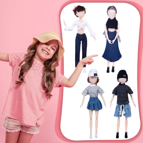 Vista 5 de Geyoga 14 piezas de ropa de muñeca de primavera y accesorios para muñecas de 11.5 pulgadas, accesorios de muñeca de mezclilla, algodón, tela