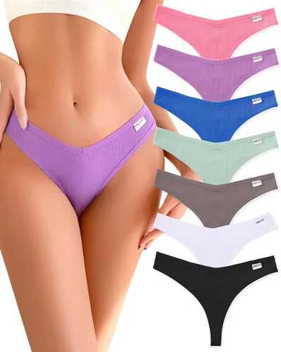 Vista 11 de FINETOO Paquete de 7 tangas para mujer, de algodón, transpirables, de tiro bajo, bragas hipster, sexy, S-XL