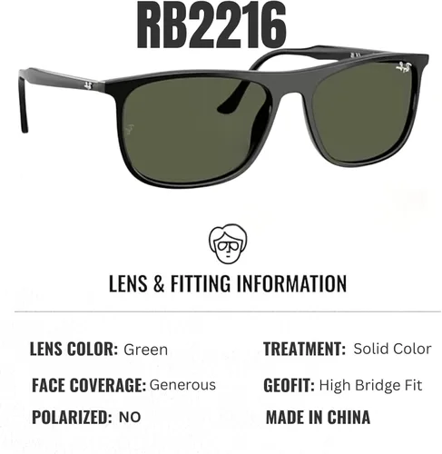 Vista 5 de Ray-Ban RB2216 Rectangle Shaped Sunglasses for Men & Women with Official RAYBAN Eyewear Kit