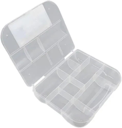 Vista 2 de Pequeñas cajas organizadoras de plástico transparente con 9 compartimentos, 7.5 x 6.5 x 2 pulgadas, juego de 4