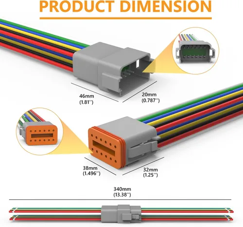 Vista 3 de Newdeli Deutsch - Kit de conectores de 12 pines, impermeable, conector eléctrico de 16 AWG macho y hembra, conectores de cable automotriz