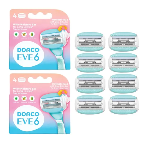 Vista 13 de Dorco EVE 3 maquinillas de afeitar: afeitado extra suave con 1 mango y 2 recambios de cuchilla, 3 cuchillas curvas, barra de humedad flexible