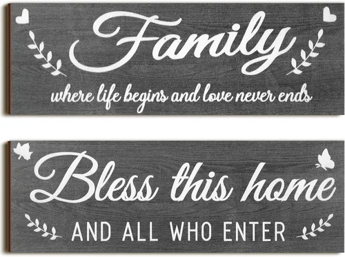 Vista 9 de Jetec - Letrero de pared de madera con texto en inglés «Bless This Home», 2 unidades, color marrón