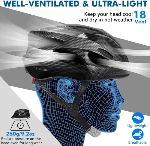 Vista 6 de Zacro Casco de bicicleta para adultos, ligero para hombres y mujeres, cómodo con almohadillas y visera, casco de bicicleta certificado para adultos